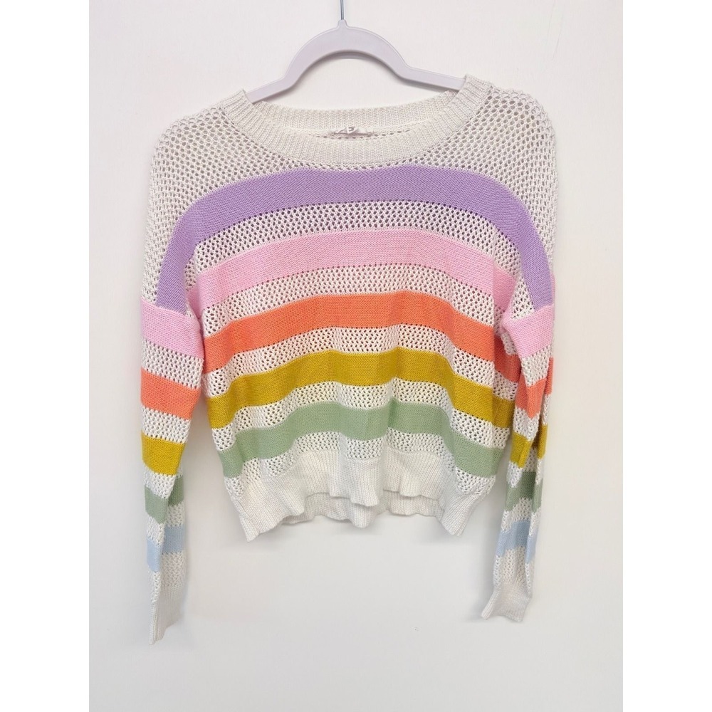 Current Terra Boho Rainbow Stripe Sweater Women S White Pastel Dopamine Decor
